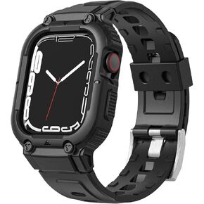 Compatible for Apple Watch 9 Band with Case, Shockproof Soft TPU Sport Watch Bands Wrist Strap with Protective Bumper Cover for iWatch Ultra SE Series 9 8 7 6 5 4 3 2 1