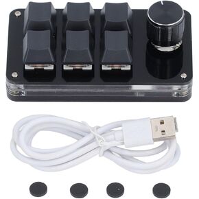 Walfront Macro Keyboard Programmable One Handed USB PC Keypad Mini Mechanical Gaming Keyboard 6 Keys 1 Knob Programming Macro Pad Game Keyboards for Laptop Computers