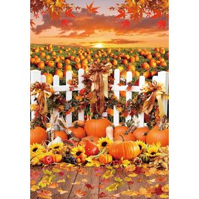 Hilioens 5×7ft Autumn Harvest Backdrop Fall Scene Pumpkin Thanksgiving Day Party Decorations Banner Maple Leaves Forest Friendsgiving Background Photo Booth Props