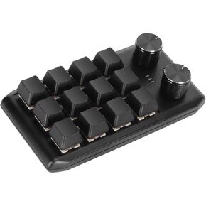 Mini Custom Keypad Red Power Switch Sensitive Feedback Programming Macro Keypad 12 Keys 2 Knobs Mechanical for Office (BT(Inbuilt Battery Included))