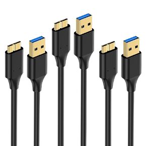 USB 3.0 Hard Drive Cable 2FT(2 Pack), Micro USB to USB A 3.0 Charger Cable, Gold-Plated Plugs, 5Gbps High-Speed, Compatible with Samsung Galaxy S5 Note 3 Note Pro 12.2, Digital Hard Drive, Camera
