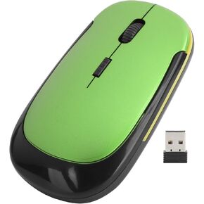 Mouse for laptops, 2.4G Optical Portable USB Mini Mouse 4‑way Scroll Wheel Moves 1600dpi Silent Computer Mice(green)