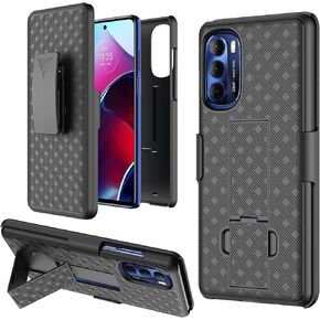 Galaxy A13 5G Case with Kickstand & Belt Clip Holster, Heavy Duty Shockproof Armor Protective Rugged Woven Pattern Hard Plastic Phone Cover for Samsung Galaxy A13 5G 6.5" 2021, Black