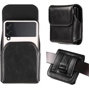 Flip Cell Phone Holster Belt Clip Case for Samsung Galaxy Z Flip 5, Z Flip 4, Z Flip 3 5G, Z Flip 5G, Z Flip, Motorola Razr+ Plus 2023, Razr 40 Ultra, Razr 2022 2020 2019 Phone Belt Loop Pouch (Black)