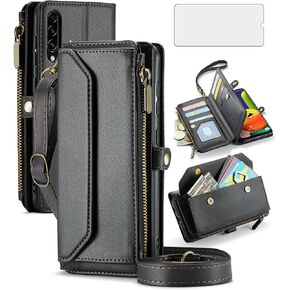 Asuwish Phone Case for Samsung Galaxy A50 A50S A30S Zipper Wallet Cover with Tempered Glass Screen Protector and Flip RFID Blocking Card Holder Cell A 50 50S 30S S50 50A SM A505G Women Girls Purple