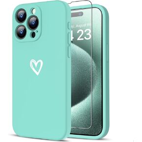 LUHOURI for iPhone 14 Pro Max Case with Screen Protector - Wireless Charging Compatible - Enhanced Camera Cover - Protective Silicone Phone Case with Cute Heart Design for Women 6.7" - Light Brown