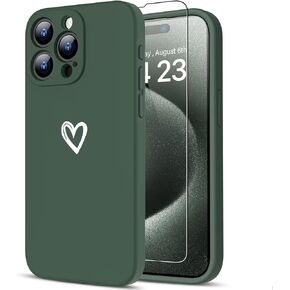 LUHOURI for iPhone 14 Pro Max Case with Screen Protector - Wireless Charging Compatible - Enhanced Camera Cover - Protective Silicone Phone Case with Cute Heart Design for Women 6.7" - Light Brown