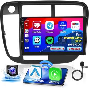 2+64G Android 13 Carplay Radio Touch Screen Car Stereo for Honda Civic (LHD) 1996-2001, 9'' HD Compatible with Android Auto, AHD Backup Camera, Mirror Link, GPS, WiFi, FM RDS