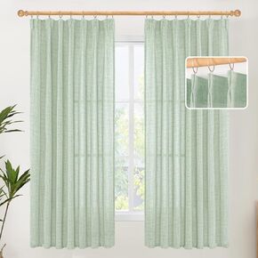 YoungsTex Pinch Pleated Linen Curtains 84 Inch Length 2 Panels for Living Room Light Filtering Textured Window Drapes for Bedroom Home Office Track Privacy, Natural, 40 X 84 Inch