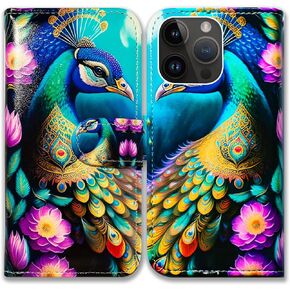 Bcov Case for iPhone 16 Pro,Mandala Flower Space Leather Flip Phone Case Wallet Cover with Card Slot Holder Kickstand Case for Apple iPhone 16 Pro