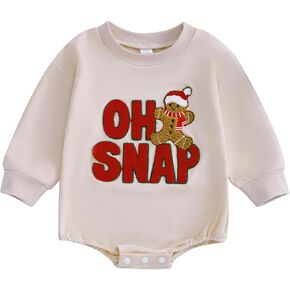 Ayalinggo My First Christmas Baby Girl Boy Outfit Newborn Oh Snap Sweatshirt Gingerbread Man Embroidery Romper Fall Clothes