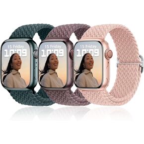 3 Pack Braided Stretchy Solo Loop Strap Compatible with Apple Watch Band 38mm 40mm 41mm 42mm 44mm 45mm 46mm 49mm Women Men Adjustable Nylon Elastic for iWatch Series 10 9 8 7 6 SE 5 4 3 2 1 Ultra