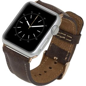 Tuscany Leather Bands Compatible with Apple Watch 38mm 40mm 41mm Band, iWatch Replacement Strap for Series 1, 2, 3, 4, 5, 6, 7, SE, 8, Ultra, Sport (Antique Dark Blue w/Gold Connector&Clasp)