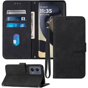 for Motorola Edge 2024 Case Wallet,[Card Holder Slots] [Wrist Strap] TPU Interior Protective,Stand PU Leather Folio Flip Cases Cover for Moto Edge 2024 (Blue)