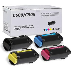 4 Pack Versalink C500 / C505 Toner Cartridge (Black/Cyan/Magenta/Yellow) Replacement for Xerox Versalink C500 C505 C500N C505N C500DN C505DN Printer, 106R03862 106R03863 106R03864 106R03865