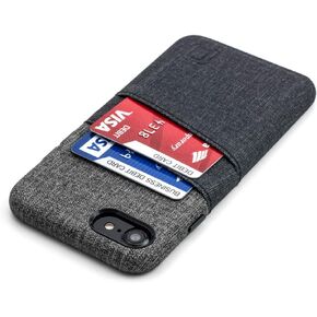 Dockem iPhone SE 3 (2022), SE 2 (2020) & iPhone 8/7 Wallet Card Case: Canvas Style Synthetic Leather with 2 Card Holder Slots (Luxe, Black & Grey)