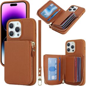 for iPhone 14 pro max Phone case Wallet with Zipper Card Holders for Women, for iPhone 14 pro max Case Wallet with Credit Card with Ring Kickstand Zipper Stand Case - Off-White