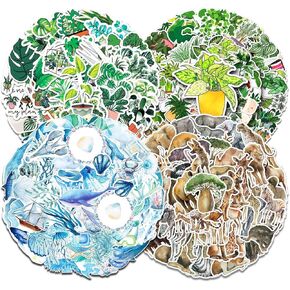200Pcs Green Plant Jungle Animal Ocean Stickers, Botanical Nature Wild Animal Sea Life Aesthetic Decals, Waterproof Vinyl Stickers for Water Bottles Laptop Phone Computer Luggage Skateboard