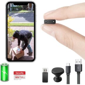 【Free 64G】 Smallest Wireless Wifi Battery Camera,HD1080P Portable WiFi Security Camera with Video Recording Live Feed,Night Vision,Motion Detection,Remote Viewing for Security with iOS Android APP