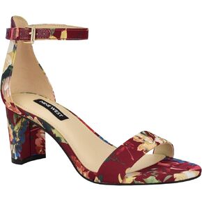 Nine West Women's Pruce Heeled Sandal, Dark Red Fall Floral Multi 600, 9.5