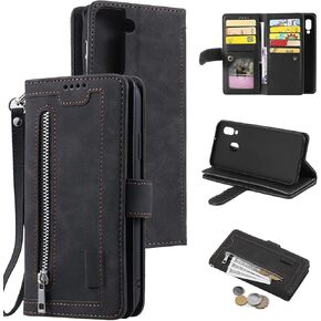 EYZUTAK Wallet Phone Case for Samsung Galaxy A51(4G), Retro Matte 9 Card Holder Slots Zipper Pocket Case PU Leather Magnetic Closure Kickstand with Wrist Strap Shockproof Folio Flip Case-Blue