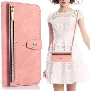 NKECXKJ Design for Samsung Galaxy S20 5G Crossbody Wallet Case with PU Leather Card Holder Slots Kickstand Magnetic Closure Flip Folio Zipper Handbag Cases Shockproof Protective Cover Women Rose Gold
