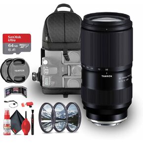 Tamron 50-300mm f/4.5-6.3 Di III VC VXD Lens for Sony E (AFA069S70) Bundle Including 64 GB Memory Card, 3-Piece Filter Kit, Backpack, Card Reader, Card Wallet, Full Cleaning Kit, Lens Caps