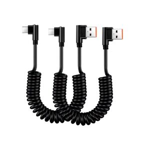 Coiled USB C 90 Degree Cable Double Elbow Charging Cable (2 * 6.1 FT) QC3.0 for Android Auto Motorcycle Marine Tesl GM Toyota Freightliner Kenworth Pickup Truck and Samsung Google Game Type C Device