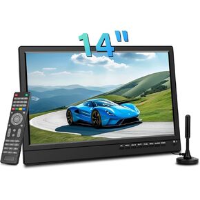 14 inch Small Kitchen TV Portable with Antenna ATSC Tuner, Built-in TV Stand and Remote Control, HDMI, USB, TF,Hearphone Jack for Kitchen/Bedroom/Car/RV/Camping