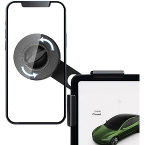 Magnetic Cell Phone Holder for Tesla 3/Y Car Touchscreen Fit iPhone 12/13/14/15 Magsafe 360° Rotatable Foldable Phone Mount with Adjustable Magnetism Support Telsa Dashboard Accessories