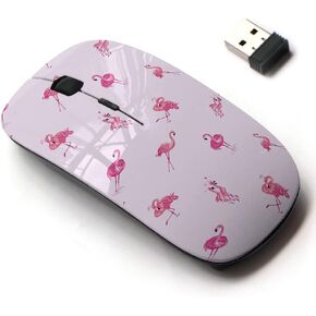 2.4G Wireless Mouse with Cute Pattern Design for All Laptops and Desktops with Nano Receiver - Pink Tropic Pattern Flamingo