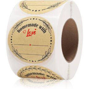 500pcs 1.5" Homemade with Love Stickers, Kraft Jar Canning Label Stickers for Baked Packaging, Cookie Bags, Fudge Containers, Store Owners, Crafts, Organizing, Price Tags