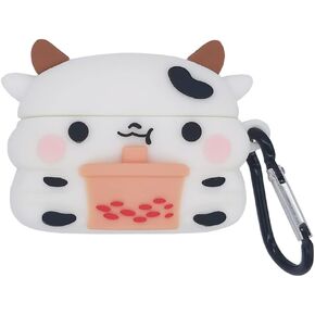 Compatible with AirPods Pro Case Boba Cow, Kids Teens Girls Boys Women Protective Silicone Skin for Cow AirPod Case, Funny Kawaii Fashion Cartoon 3D Cute Cover for AirPods Pro Boba Milk Tea（Boba Cow）