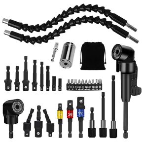 33pcs Flexible Drill Bit Extension Set, Hex Shank Right Angle Drill Attachmen, Rotatable Joint Socket 1/4 3/8 1/2 in, Universal Socket Wrench, Drill Bit Holder and Screwdriver Kit