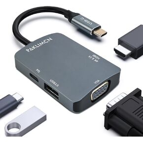 USB Type C HUB USB C to HDMI VGA USB3.0 PD Adapter, USB C to USB Adapter, USB Type-C 90W Power 4in1 Delivery, Compatible with iPhone 15 Pro/Max, MacBook Pro/Air 2023, iPad Pro, iMac, S23, XPS 17
