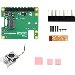 Official Pi PCIe to M.2 HAT for Raspberry Pi 5, HAT + Standard, Comes with RPi 5 Active Cooler, Supports NVMe Protocol M.2 Solid State Drive 2230/2242 High-Speed Reading/Writing