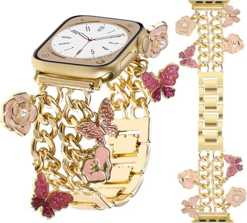 Stylish Wristband Compatible with Apple Watch Band 38mm 40mm 41mm 42mm 44mm 45mm 49mm, Cowboy Chain Strap with Charms Pendants for iWatch Series Ultra 9 8 7 6 5 4 3 2 1 SE in Saudi Arabia