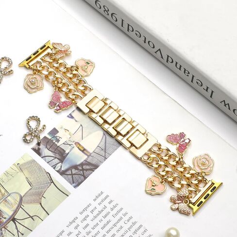 Stylish Wristband Compatible with Apple Watch Band 38mm 40mm 41mm 42mm 44mm 45mm 49mm, Cowboy Chain Strap with Charms Pendants for iWatch Series Ultra 9 8 7 6 5 4 3 2 1 SE in Saudi Arabia