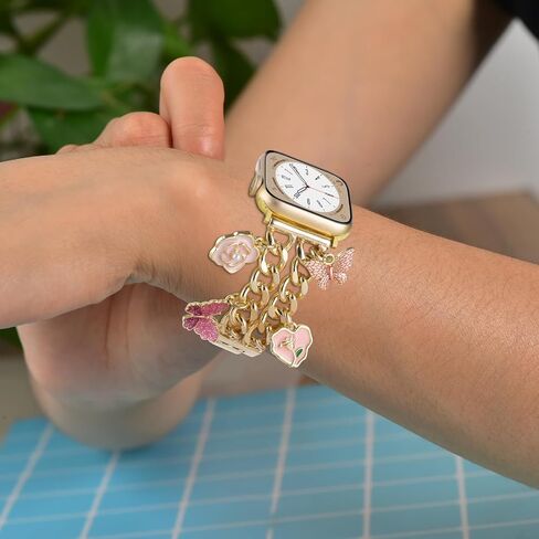 Stylish Wristband Compatible with Apple Watch Band 38mm 40mm 41mm 42mm 44mm 45mm 49mm, Cowboy Chain Strap with Charms Pendants for iWatch Series Ultra 9 8 7 6 5 4 3 2 1 SE in Saudi Arabia