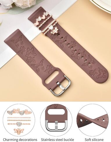 Watbro Floral Engraved Band and Decorative Rings Loops Compatible with Fitbit Sense/Sense 2/Versa 3/Versa 4 Bands Women,Silicone Replacement Band for Fitbit Sense/Sense 2/ Versa 4/ Versa 3 Smartwatch in Saudi Arabia