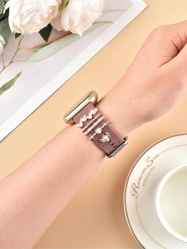 Watbro Floral Engraved Band and Decorative Rings Loops Compatible with Fitbit Sense/Sense 2/Versa 3/Versa 4 Bands Women,Silicone Replacement Band for Fitbit Sense/Sense 2/ Versa 4/ Versa 3 Smartwatch in Saudi Arabia