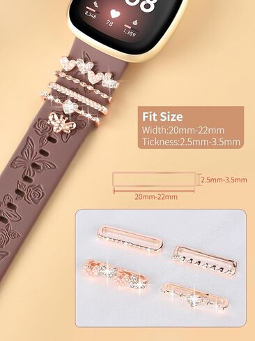 Watbro Floral Engraved Band and Decorative Rings Loops Compatible with Fitbit Sense/Sense 2/Versa 3/Versa 4 Bands Women,Silicone Replacement Band for Fitbit Sense/Sense 2/ Versa 4/ Versa 3 Smartwatch in Saudi Arabia