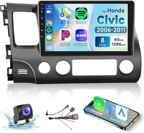 8 CORE 6G+128G Car Radio for Honda Civic 2006-2011 with Wireless CarPlay/Android Auto, Podofo 10.1" 1280 * 720P IPS Touch Screen Stereo Android 13 GPS WiFi Bluetooth DSP SWC + HD Backup Camera in Saudi Arabia