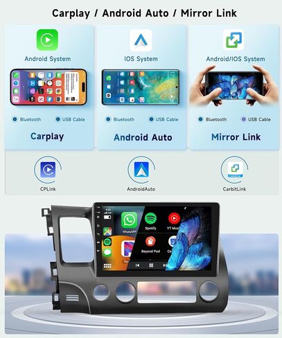 8 CORE 6G+128G Car Radio for Honda Civic 2006-2011 with Wireless CarPlay/Android Auto, Podofo 10.1" 1280 * 720P IPS Touch Screen Stereo Android 13 GPS WiFi Bluetooth DSP SWC + HD Backup Camera in Saudi Arabia