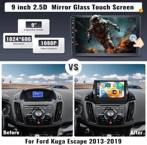 UNITOPSCI 2G+32G Android 13 Car Stereo for Ford Kuga Escape 2013-2019 Wireless Apple CarPlay Android Auto Bluetooth Mirror Link 9 Inch HD Touchscreen GPS Navigation WiFi FM/RDS SWC + Backup Camera Mic in Kuwait
