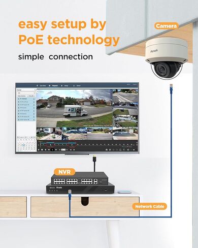 نظام كاميرا أمان 32 قناة، 20 × 5 ميجابكسل سلكية IK10 كاميرات IP PoE مقاومة للتخريب في الهواء الطلق مع اكتشاف الإنسان بالذكاء الاصطناعي، ميكروفون مدمج، وصول عن بعد، 4K 32CH NVR 8 تيرابايت HDD، PD54A2032-5M in Kuwait