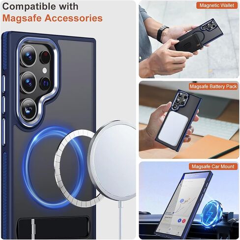 Case for Samsung Galaxy S24 Ultra with Kickstand, Compatible with MagSafe, Anti-Slip Galaxy S24 Ultra Case, 3-Modes Stand Military-Grade Protection, S24 Ultra Magnetic Cover (Black/Orange) in Saudi Arabia
