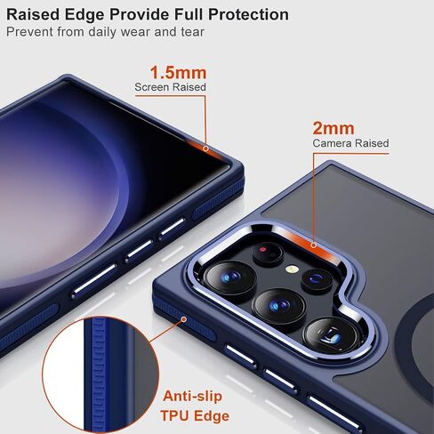 Case for Samsung Galaxy S24 Ultra with Kickstand, Compatible with MagSafe, Anti-Slip Galaxy S24 Ultra Case, 3-Modes Stand Military-Grade Protection, S24 Ultra Magnetic Cover (Black/Orange) in Saudi Arabia