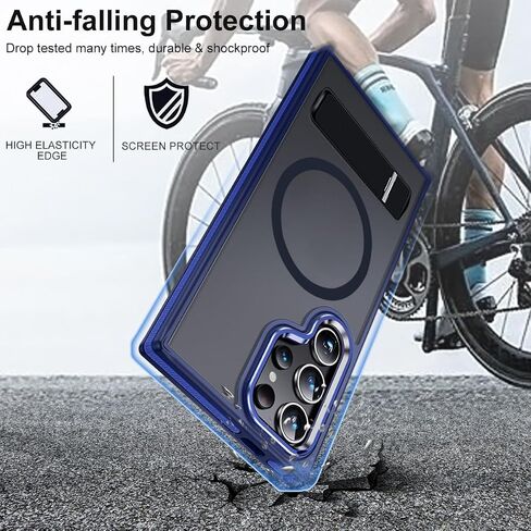Case for Samsung Galaxy S24 Ultra with Kickstand, Compatible with MagSafe, Anti-Slip Galaxy S24 Ultra Case, 3-Modes Stand Military-Grade Protection, S24 Ultra Magnetic Cover (Black/Orange) in Saudi Arabia