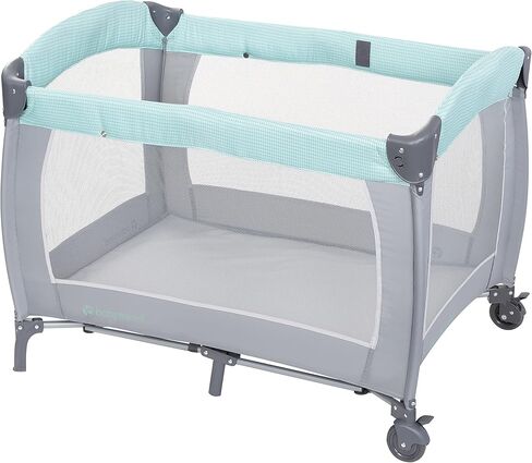 جناح حضانة بيبي تريند، ساحة لعب قابلة للطي مع كرسي هزاز محمول ومبدل قابل للطي، لون رمادي بيبل in Kuwait